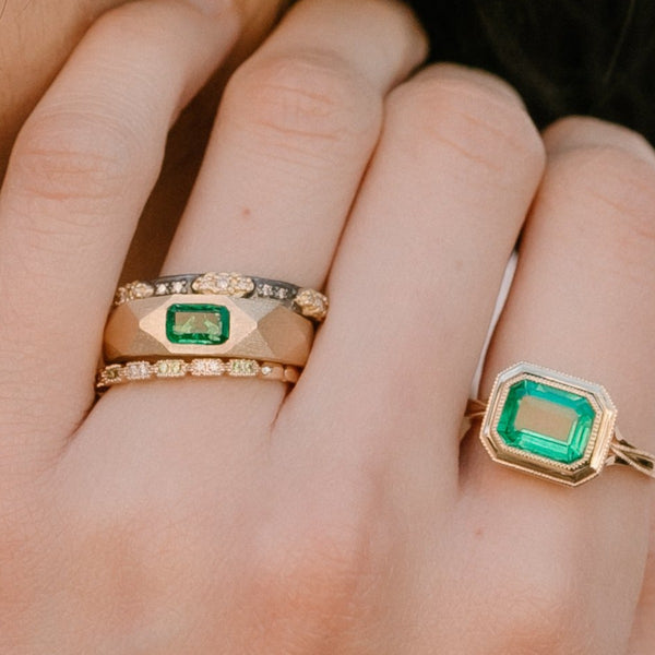 Tristan Emerald Cut Emerald & Diamond Ring - Eliza Page