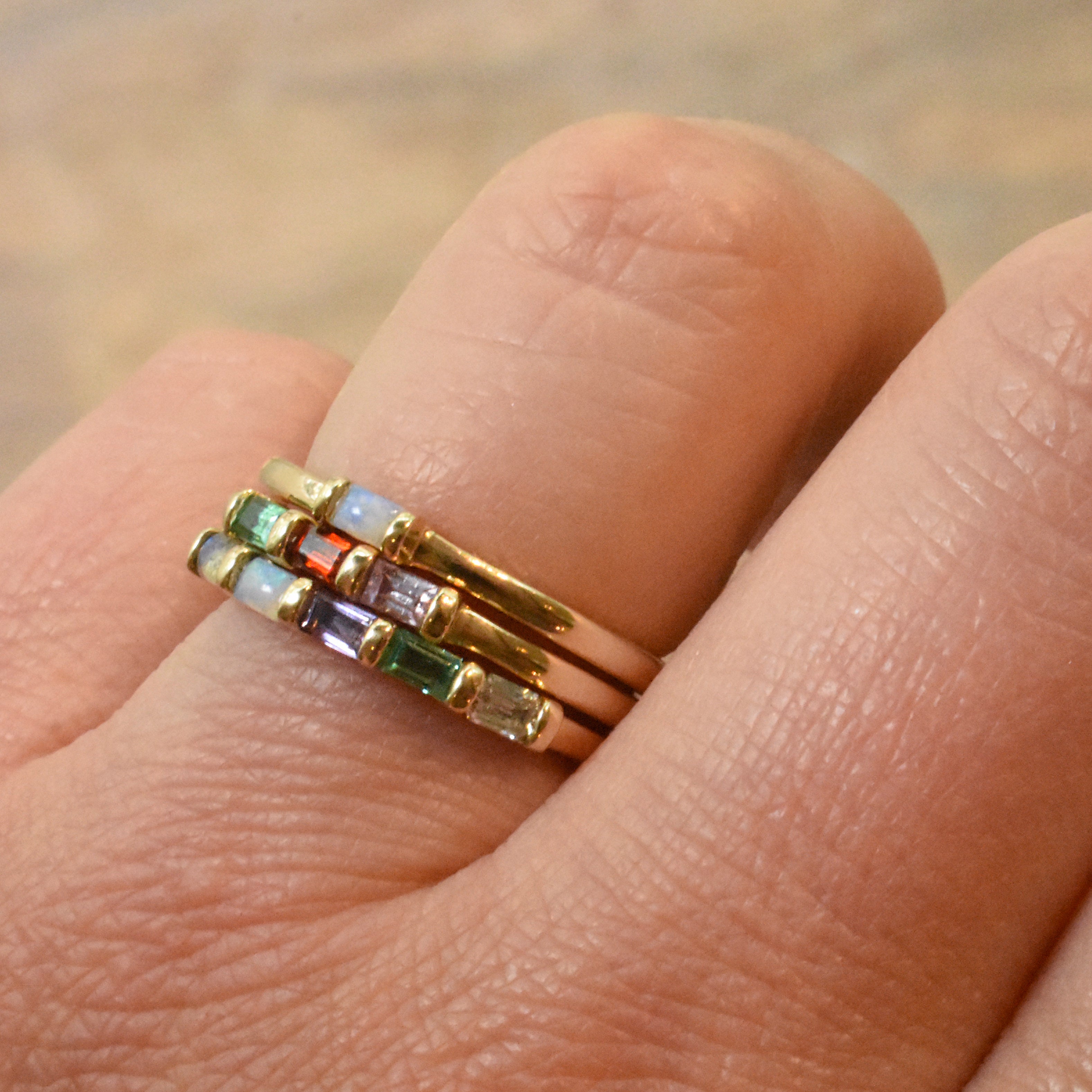 Single Baguette Birthstone Stack Ring - Eliza Page