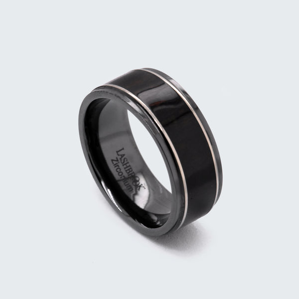 Zirconium & Sterling Silver Band with Ironwood Inlay - Eliza Page