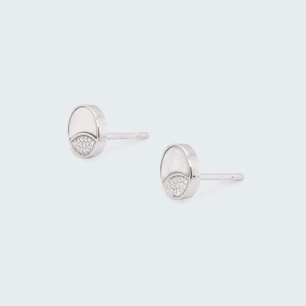 Mother of Pearl Diamond Circle Studs - Eliza Page