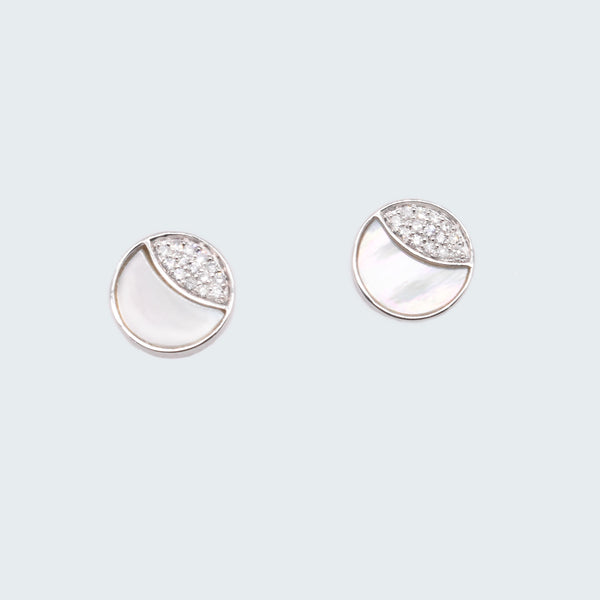 Mother of Pearl Diamond Circle Studs - Eliza Page