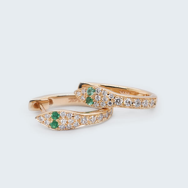 Large Goddess Snake Huggies with Diamonds, Birthstones - Eliza Page