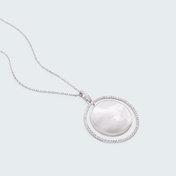 Mother of Pearl Diamond Disc Necklace - Eliza Page