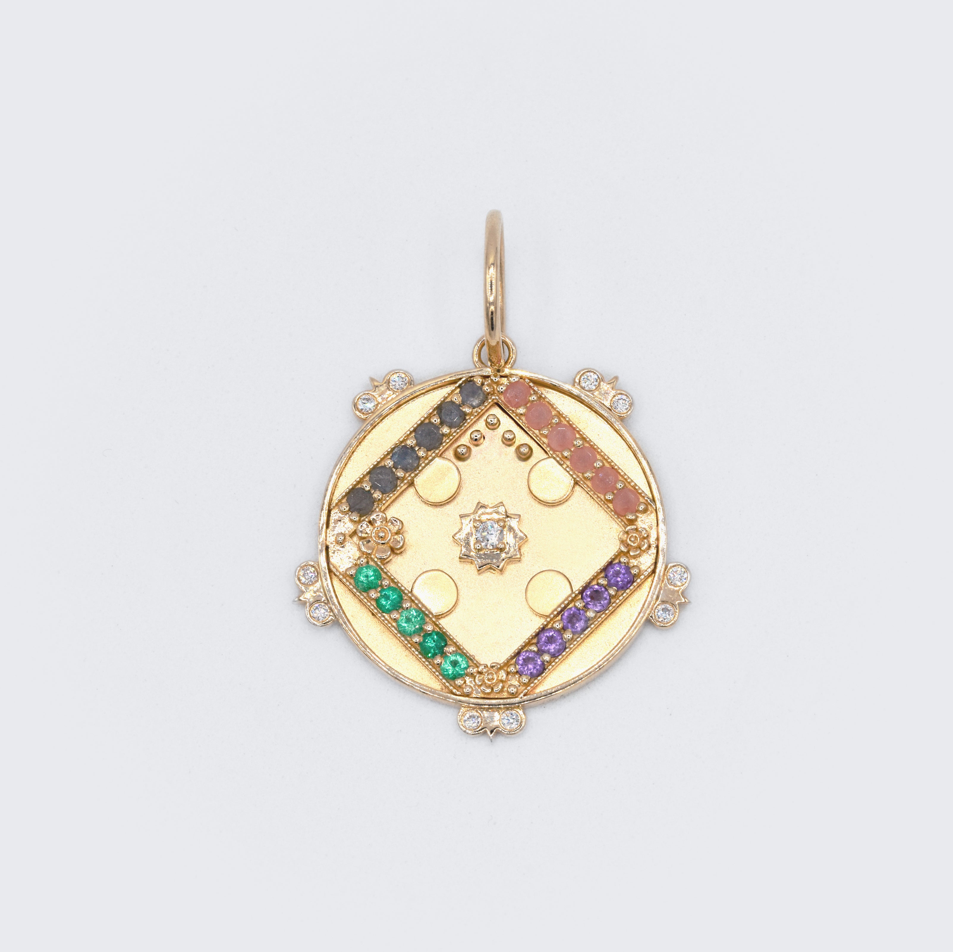 Large Sun Medallion With Florets - "Love" - 23 Stones - Eliza Page