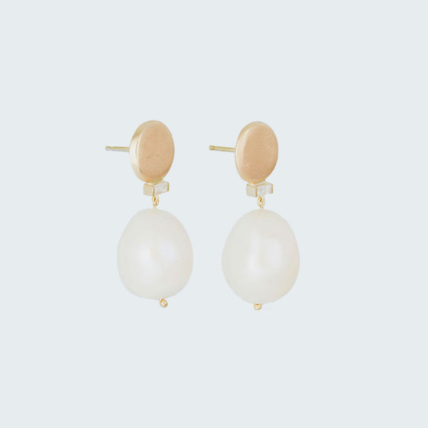 Pearl Drop Shadow Gold Plate Studs - Eliza Page