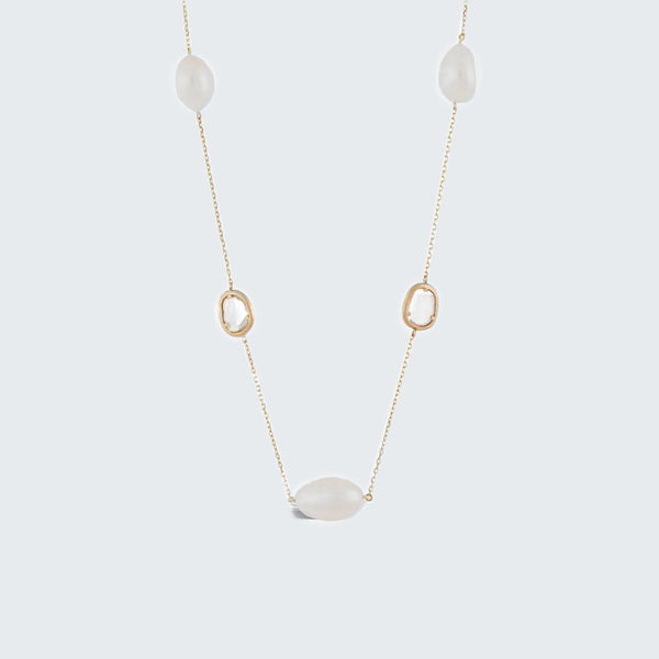 Diamond Slice Pearl Floater Necklace - Eliza Page