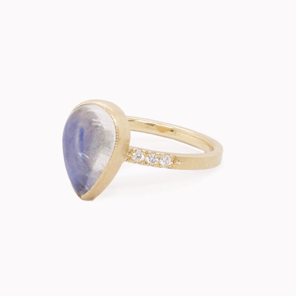 Juicy Blue Sheen Moonstone & Diamond Ring