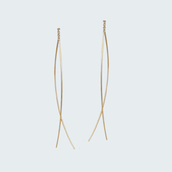 Long Gold Thread-Thru Earrings - Eliza Page