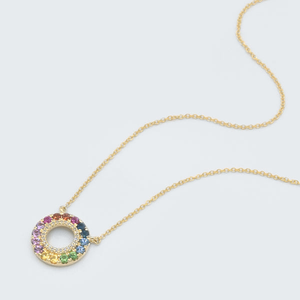 Rainbow Sapphire & Diamond Halo Necklace - Eliza Page