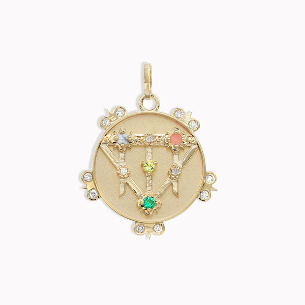 Small (18mm) Lace Shield Medallion With Florets - "Hope" - 4 Stones